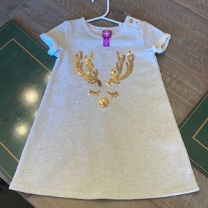 Gray Dress with Gold Sequined Reindeer